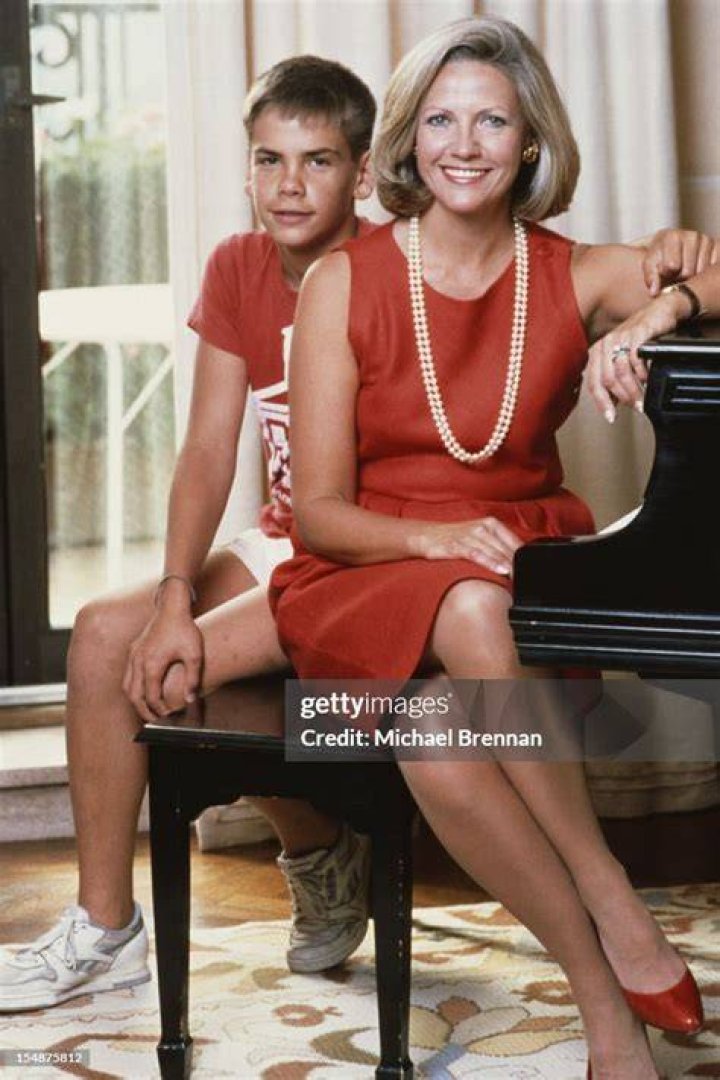 Anna Murdoch, nee Torv, wife of media mogul Rupert Murdoch, with their son Lachlan Murdoch, New York City, 1985