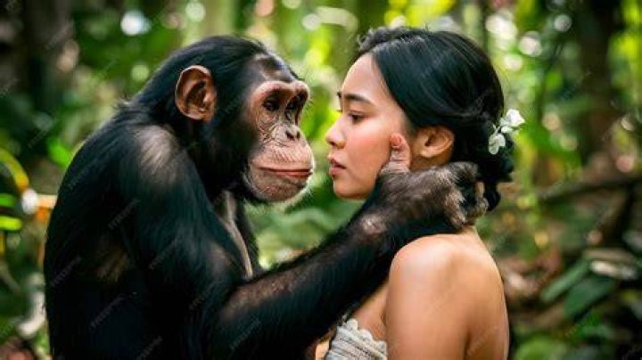 Chimp Woman Kiss