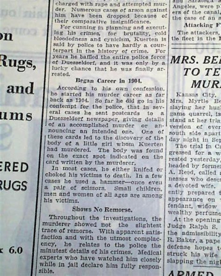 Newspaper Clipping About Peter Kurten